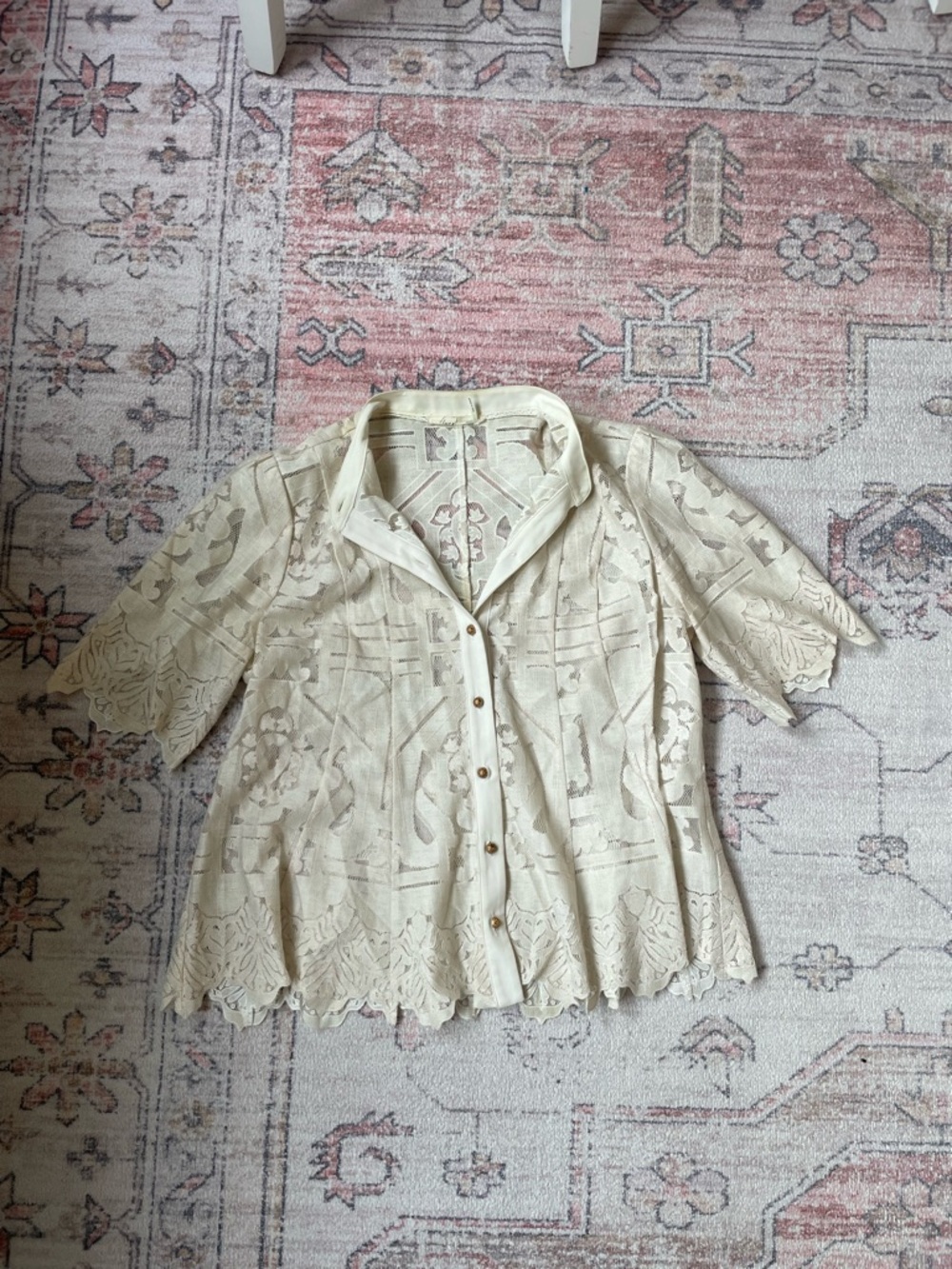 Floreat Anthropologie Boho Lace Button-Up Blouse Cottagecore Womens 2